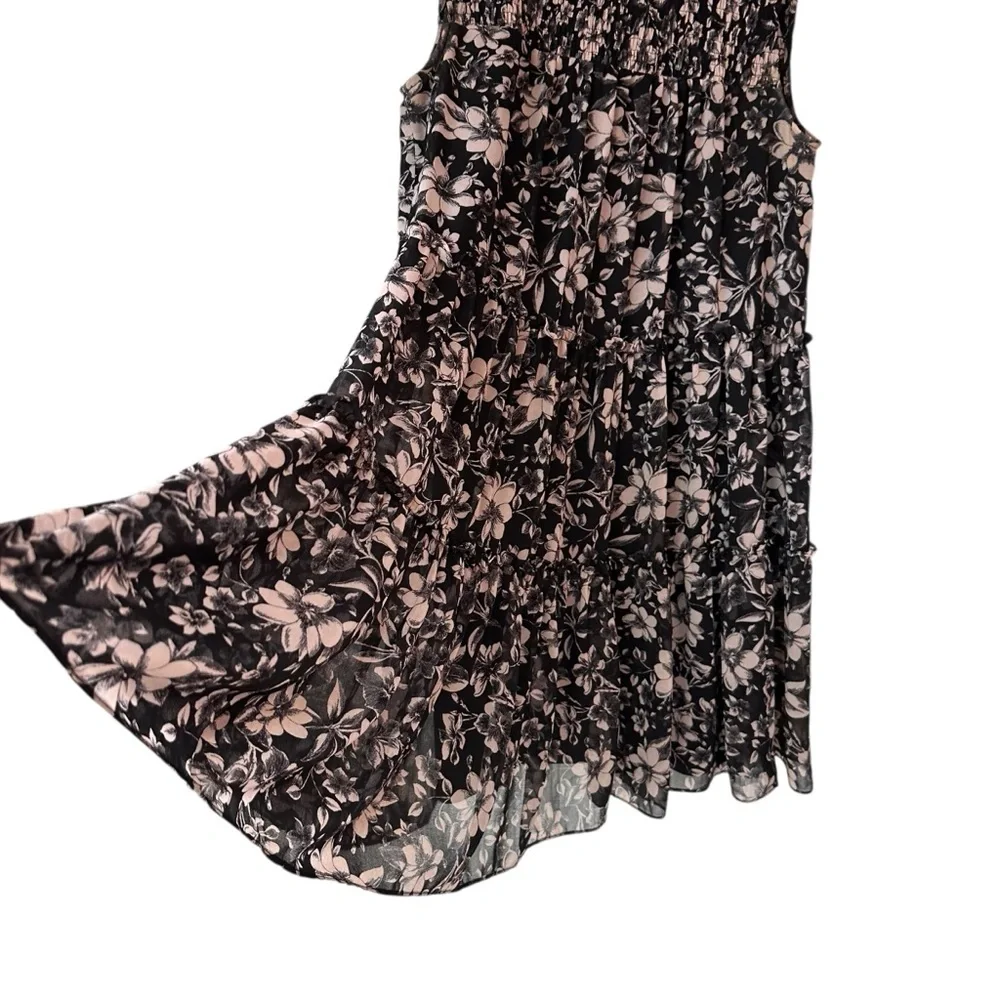 Taylor Black Midi Dress with Cream Floral Print, 10